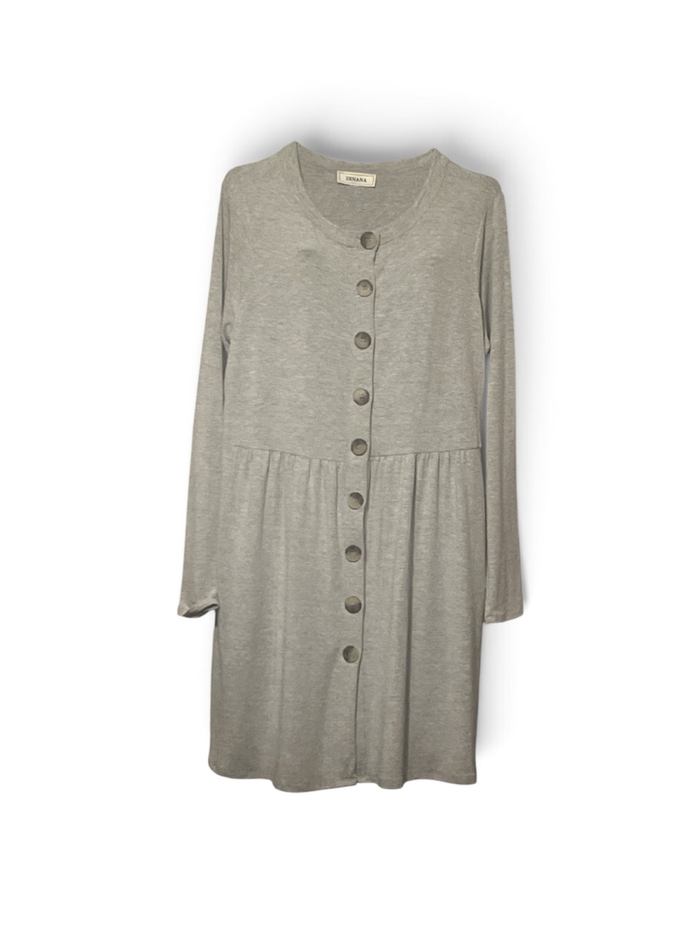 Zenana Outfitters Heather Gray Button-Front Long Sleeve Dress